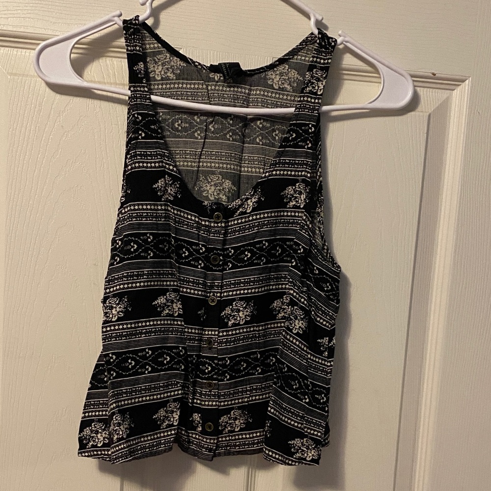 Forever 21 Black and White Floral Tank Top